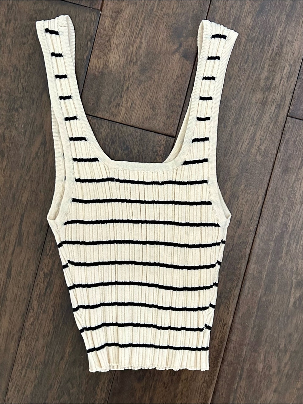 By Together Cream Black Striped Ribbed Knit Tank Top Size S NWOT - Picture 4 of 4